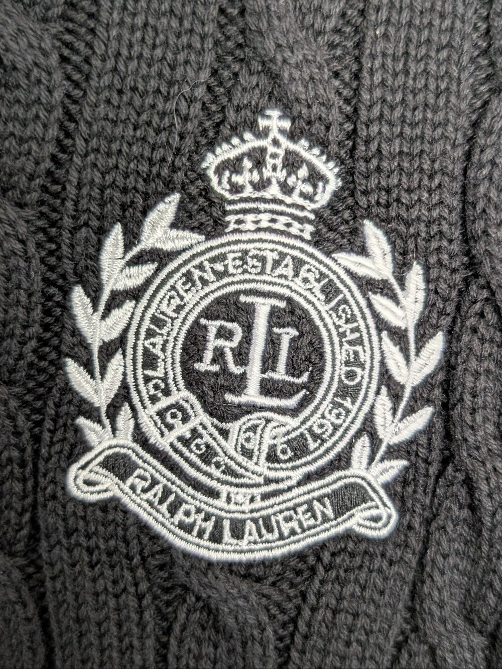 Lauren Ralph Lauren Active Black Full Zip Cable Knit Sweater Size XL Crest - Picture 2 of 10